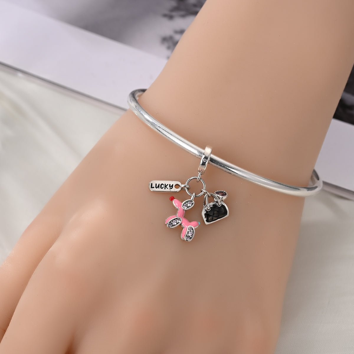 Liora Atelier Lucky Balloon Animal, Heart Bag, & Lucky Tag Triple Dangle Charm