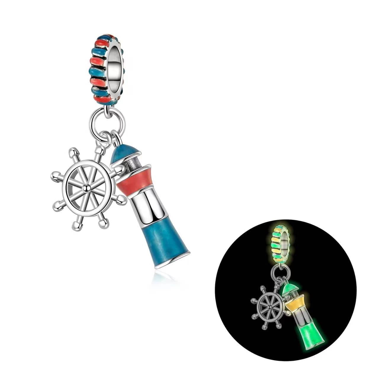 Liora Atelier Luminous Blue Lighthouse & Ship’s Wheel Dangle Charm