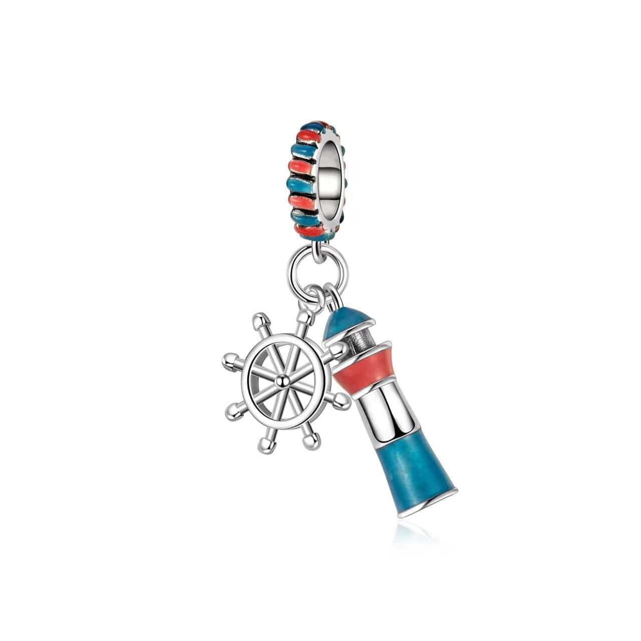 Liora Atelier Luminous Blue Lighthouse & Ship’s Wheel Dangle Charm