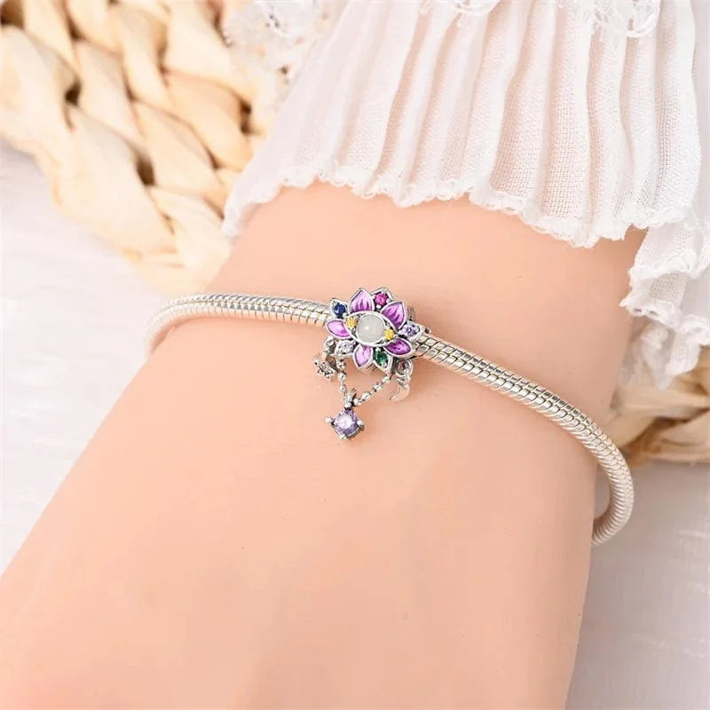 Liora Atelier Luminous Celestial Lotus Charm with Moon and Star Accents
