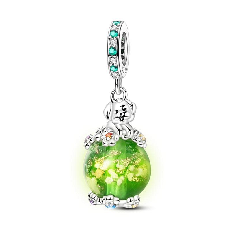 Liora Atelier Luminous Dog with Green Crystal Globe Dangle Charm