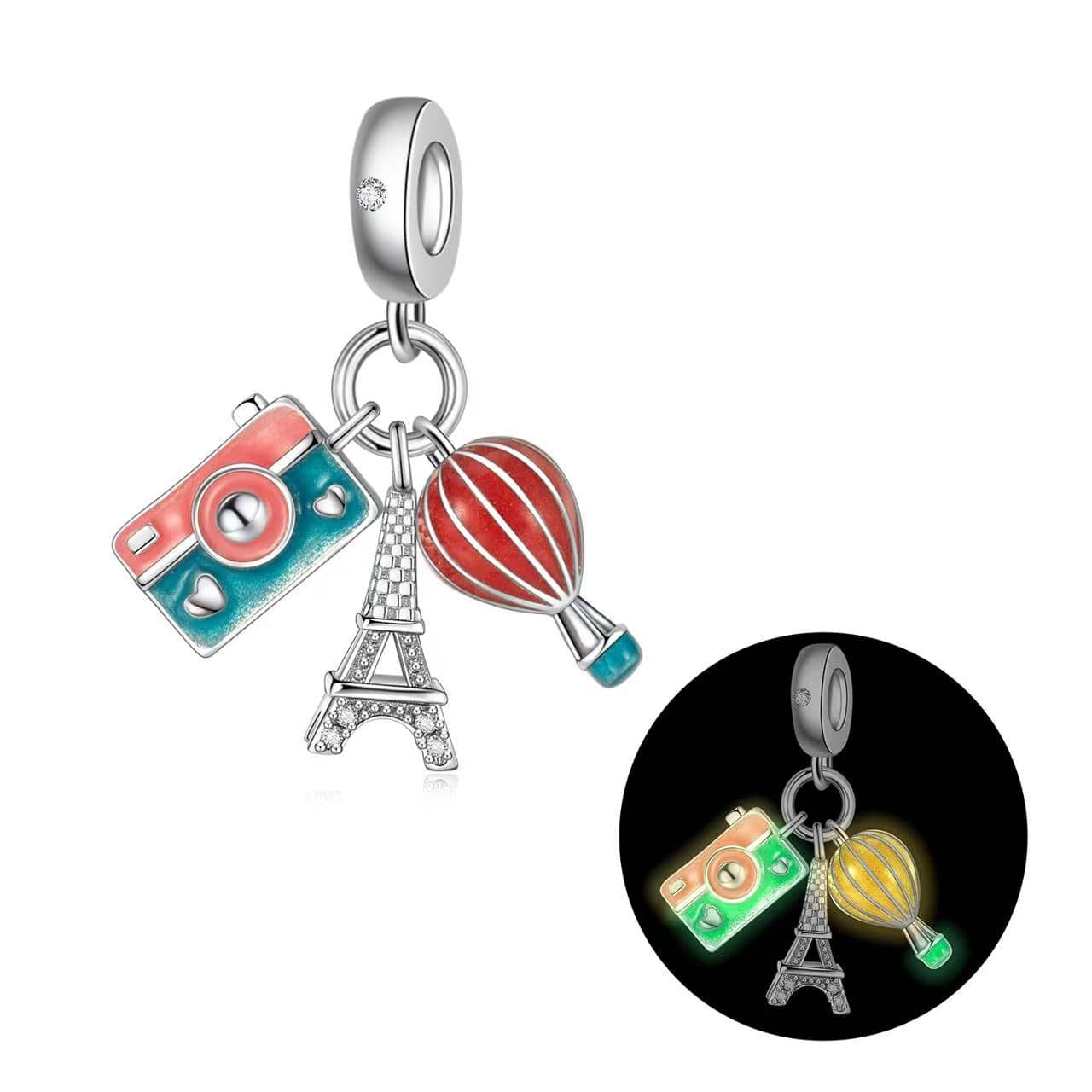 Liora Atelier Luminous Eiffel Tower, Camera & Balloon Adventure Triple Dangle Charm