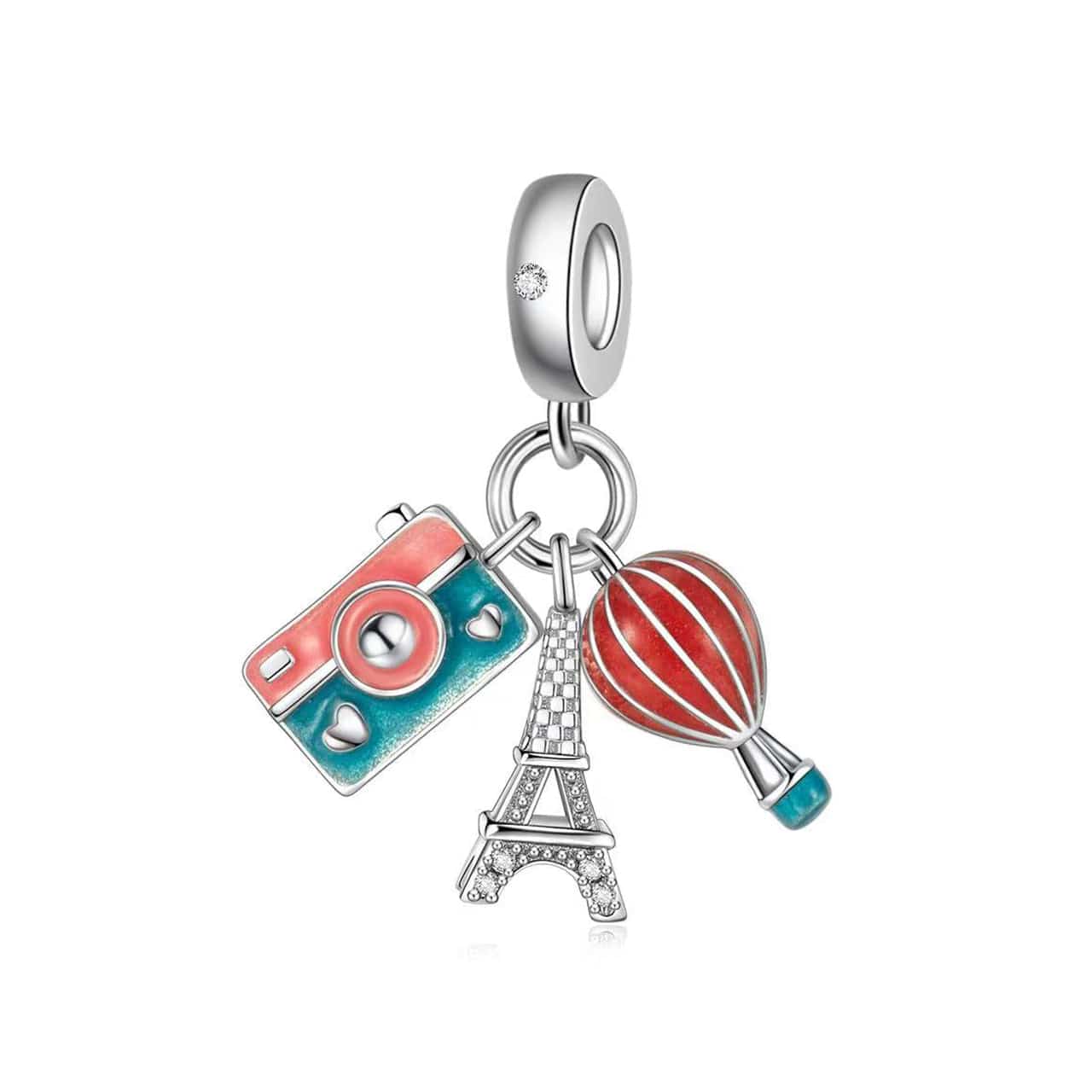 Liora Atelier Luminous Eiffel Tower, Camera & Balloon Adventure Triple Dangle Charm