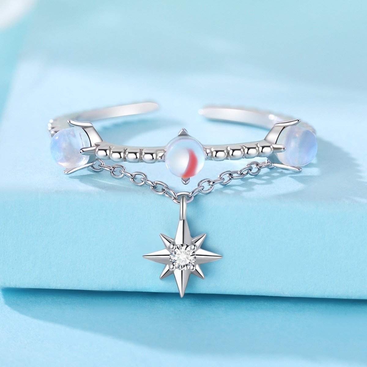 Liora Atelier Lunar Glow Opal and Star Chain Ring