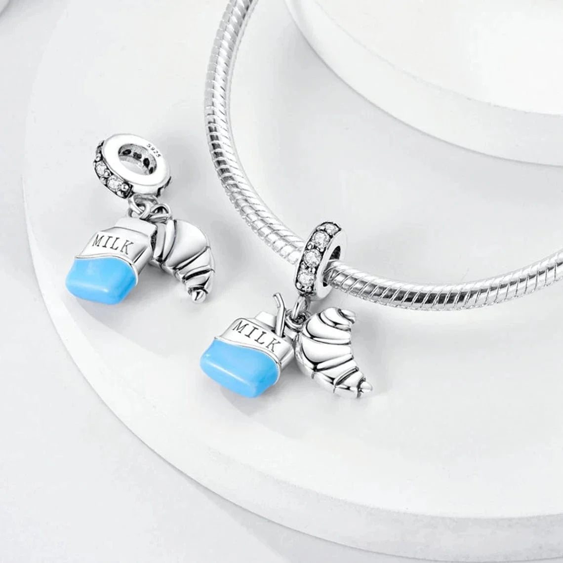 Liora Atelier Milk Carton and Croissant Breakfast Dangle Charm