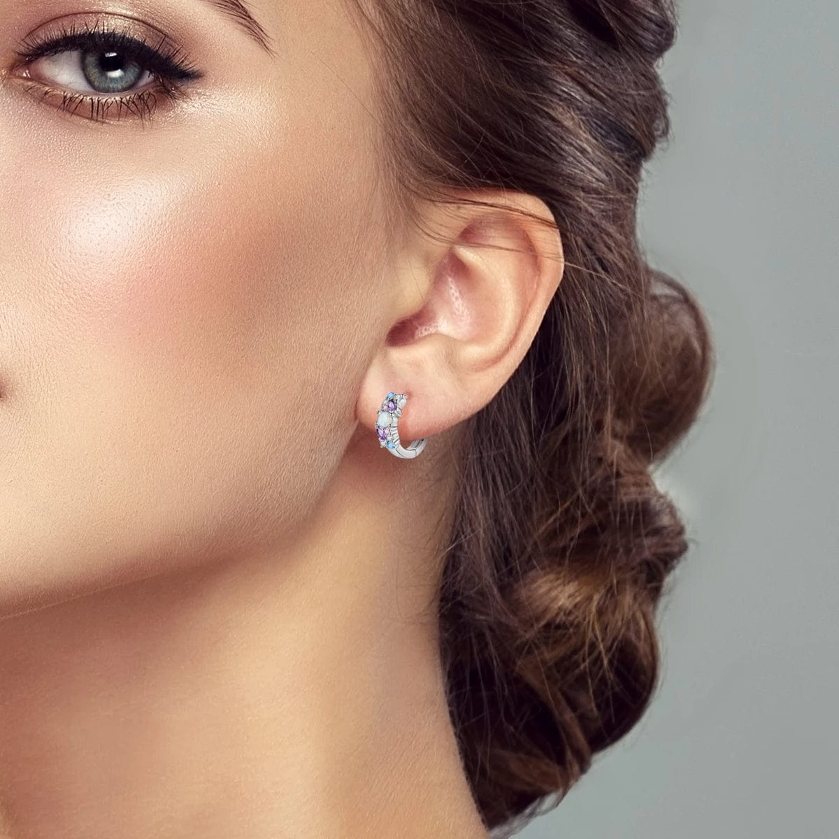 Liora Atelier Multicolor Gemstone & Opal Hoop Earrings with Sparkling Crystals