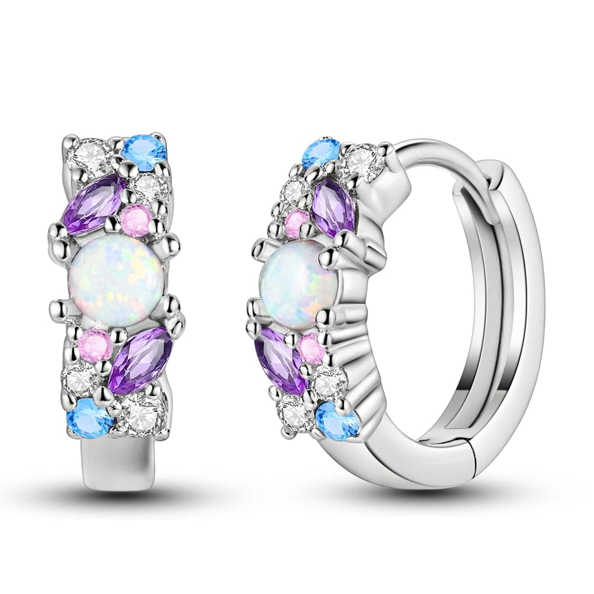 Liora Atelier Multicolor Gemstone & Opal Hoop Earrings with Sparkling Crystals
