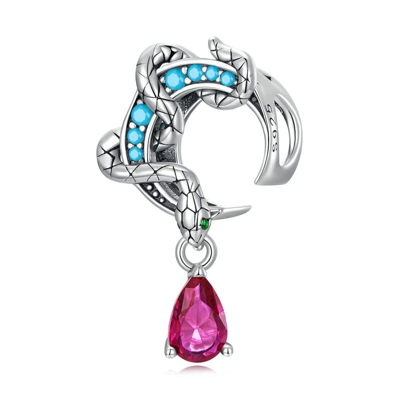 Liora Atelier Mystic Serpent and Moon Charm with Turquoise and Ruby Gem
