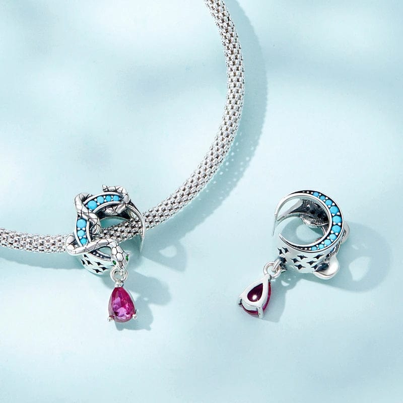 Liora Atelier Mystic Serpent and Moon Charm with Turquoise and Ruby Gem