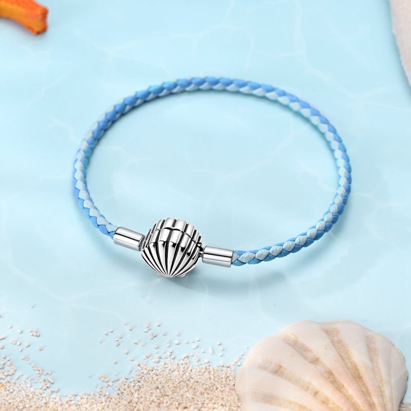Liora Atelier Ocean Blue Braided Leather Bracelet with Seashell Clasp