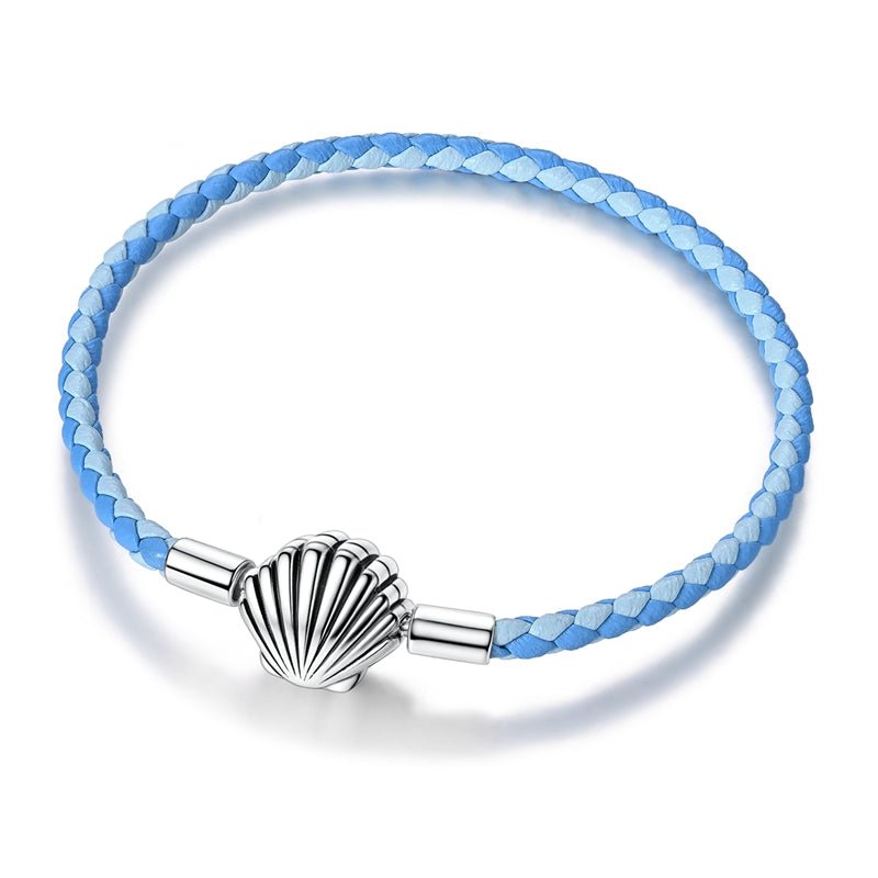 Liora Atelier Ocean Blue Braided Leather Bracelet with Seashell Clasp