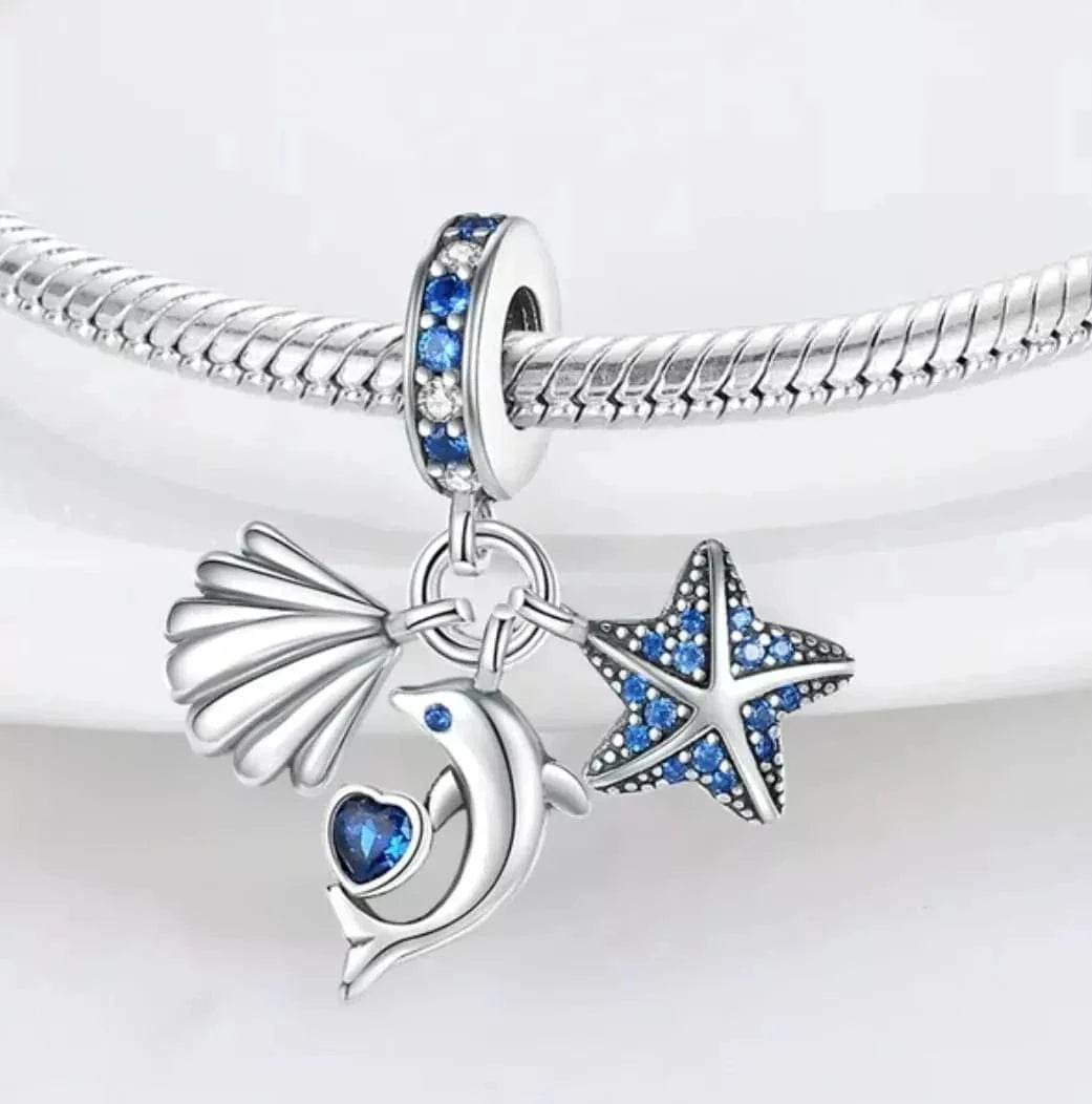Liora Atelier Ocean Fish Starfish and Seashell Triple Dangle Charm