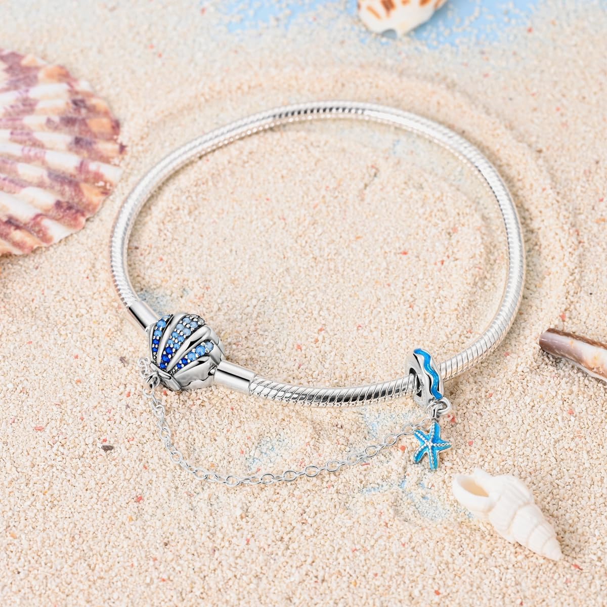 Liora Atelier Ocean - Themed Bracelet with Blue Crystal Seashell and Starfish Charms