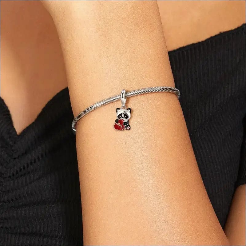 Liora Atelier Panda Hugging Stitched Red Heart Dangle Charm