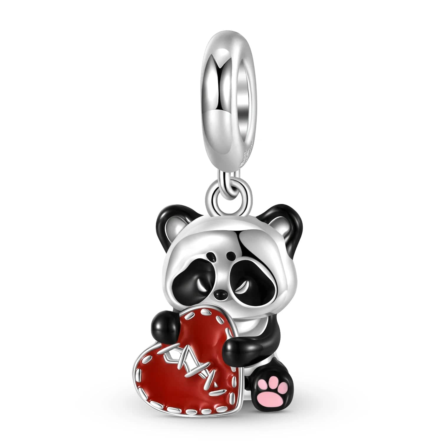 Liora Atelier Panda Hugging Stitched Red Heart Dangle Charm