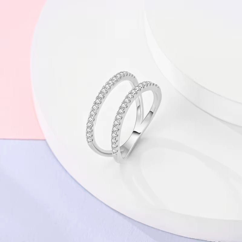 Liora Atelier Parallel Lines Stone, Inlaid Double Layer Hollow Ring