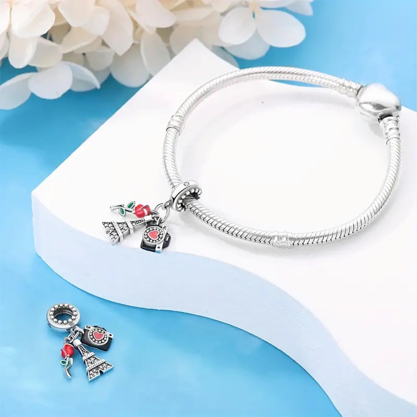 Liora Atelier Paris Eiffel Tower Camera and Rose Dangle Charm