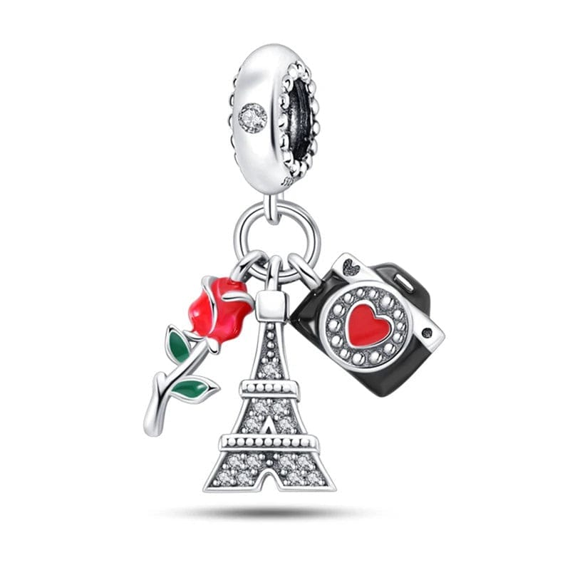 Liora Atelier Paris Eiffel Tower Camera and Rose Dangle Charm