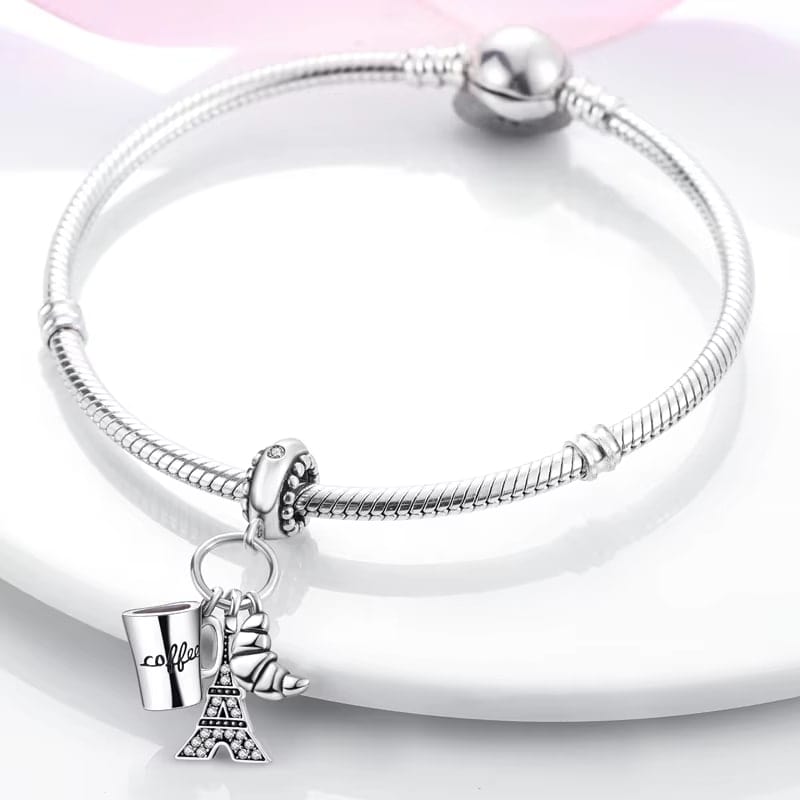 Liora Atelier Paris Eiffel Tower Croissant Coffee France Holiday Dangle Charm