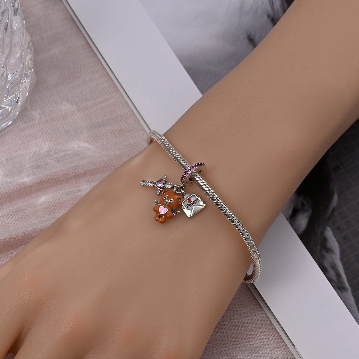 Liora Atelier Peaceful Bear with Heart & Love Letter Triple Charm