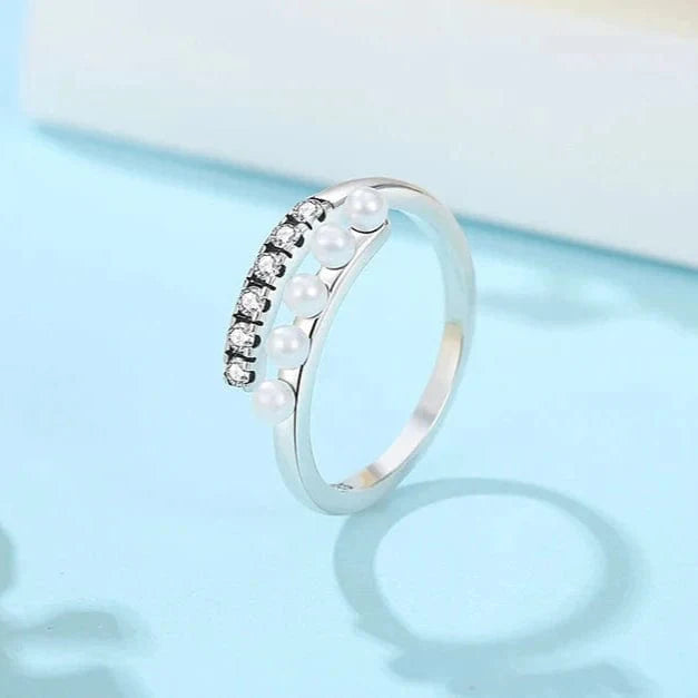 Liora Atelier Pearl & Zircon Stone Adjustable Ring – Dual Row Design