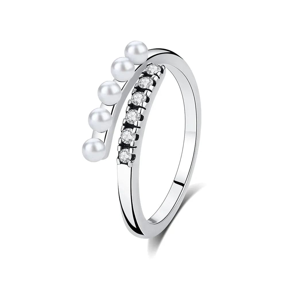 Liora Atelier Pearl & Zircon Stone Adjustable Ring – Dual Row Design