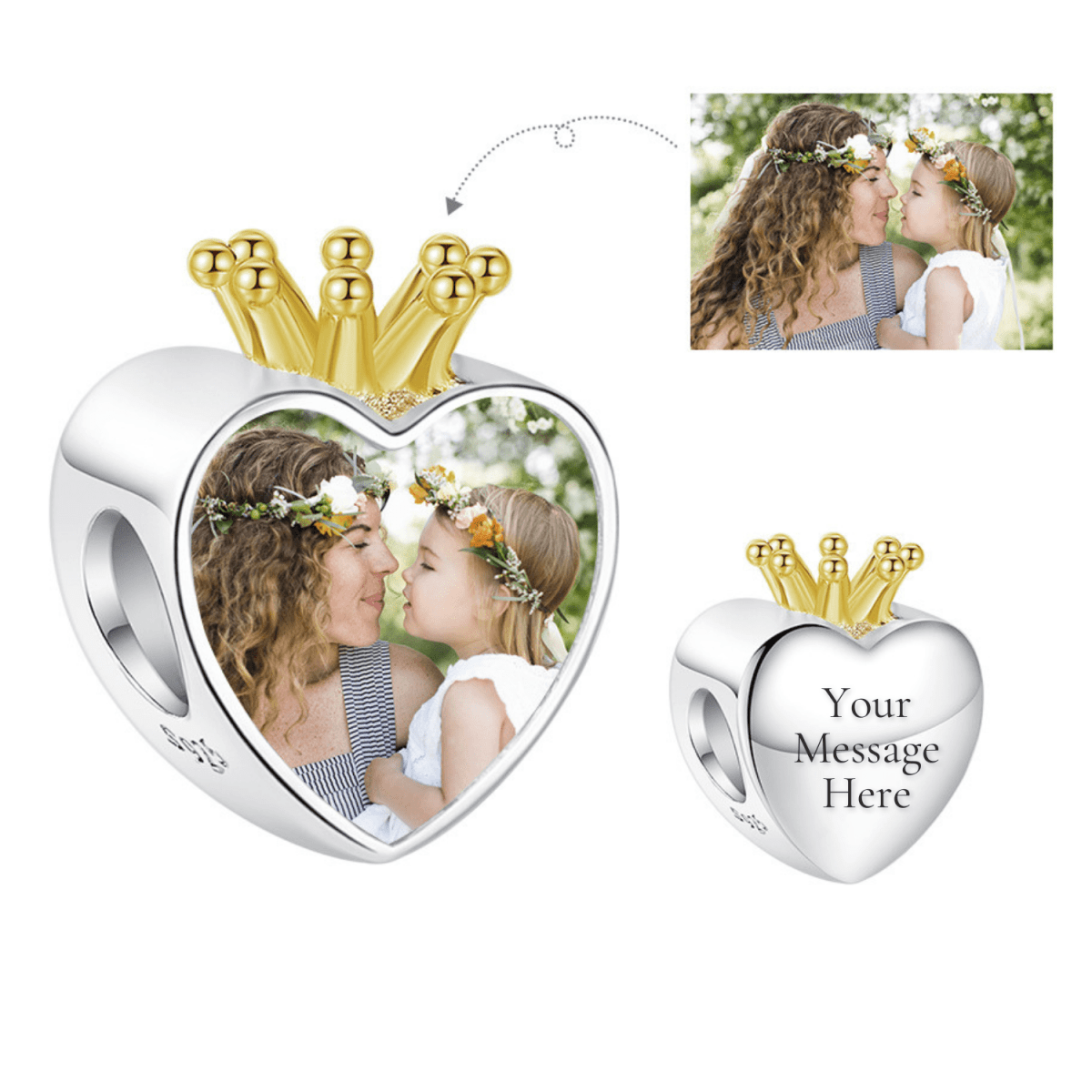 Liora Atelier Personalized Crown Heart Photo & Engraving Charm