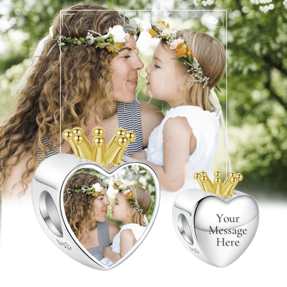 Liora Atelier Personalized Crown Heart Photo & Engraving Charm