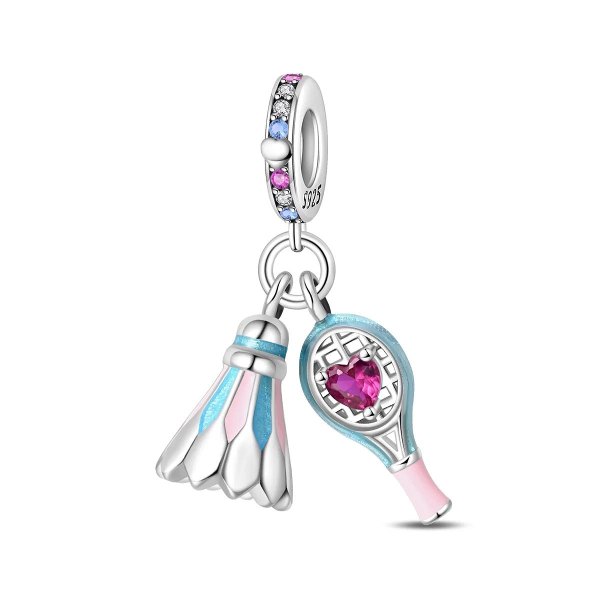 Liora Atelier Pink Badminton Racket & Shuttlecock Dangle Charm