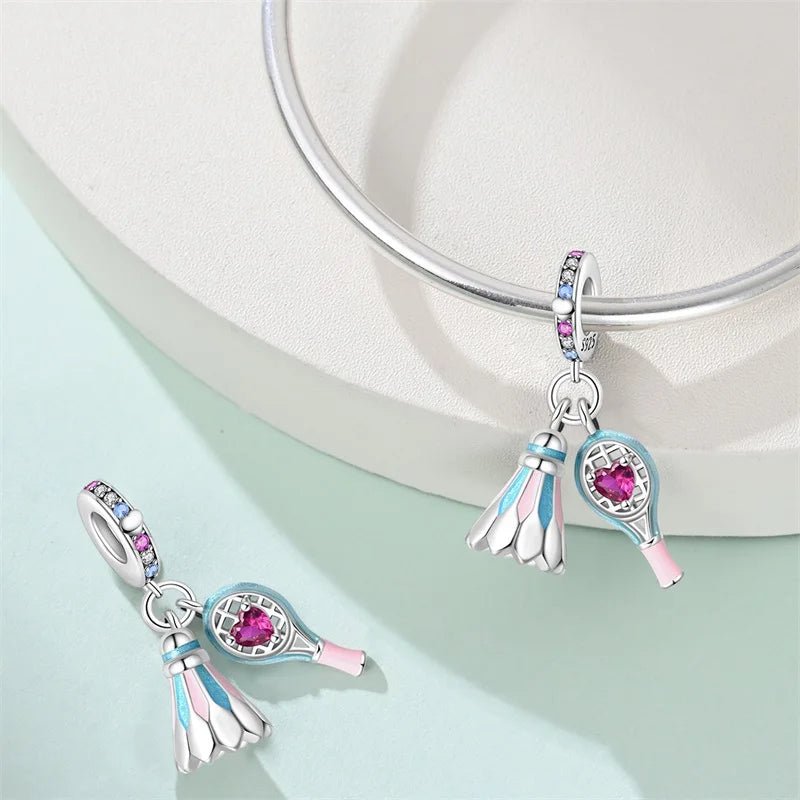 Liora Atelier Pink Badminton Racket & Shuttlecock Dangle Charm