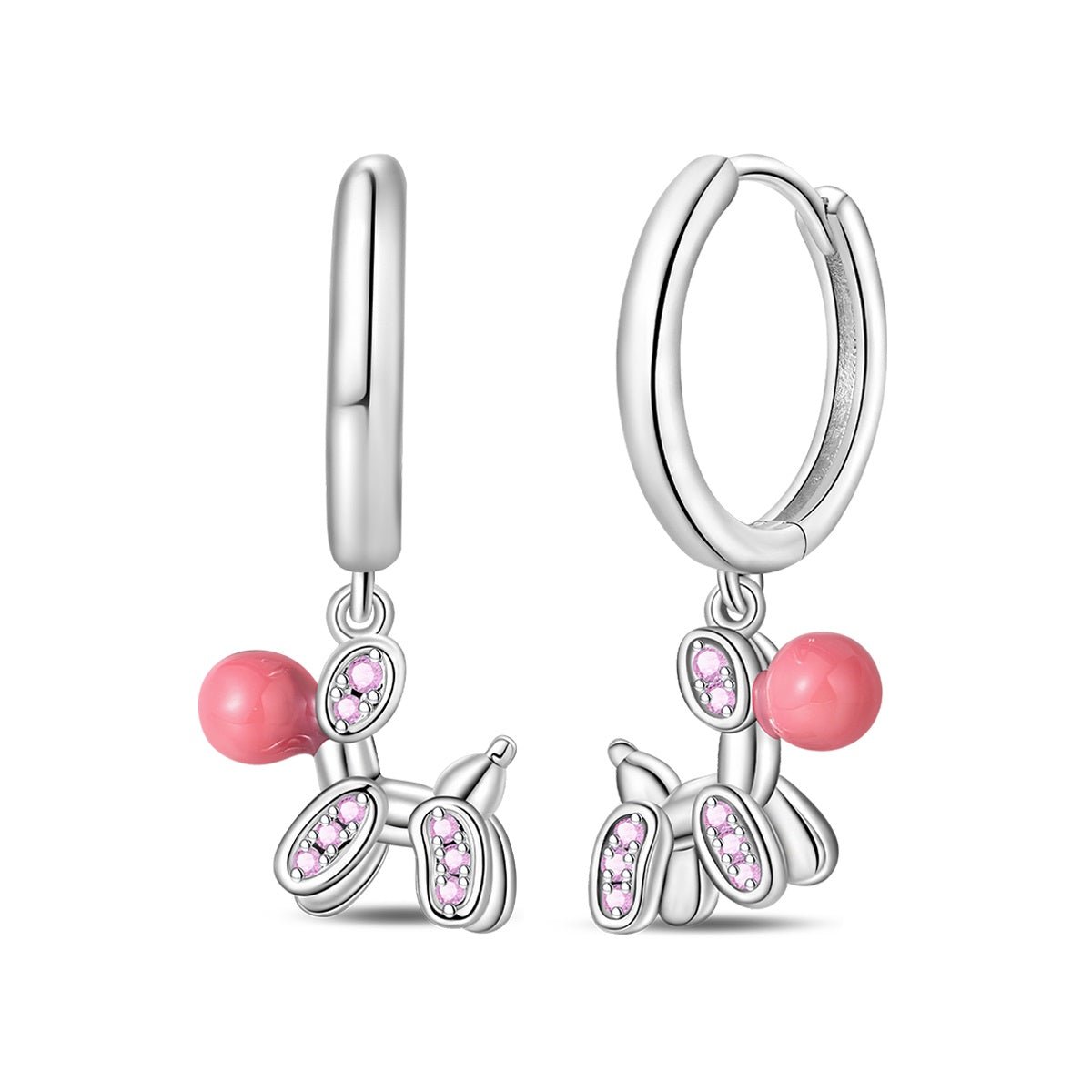 Liora Atelier Pink Balloon Dog with Crystal Accents Hoop Earrings