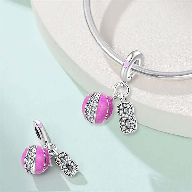 Liora Atelier Pink Basketball & Number 8 Dangle Charm