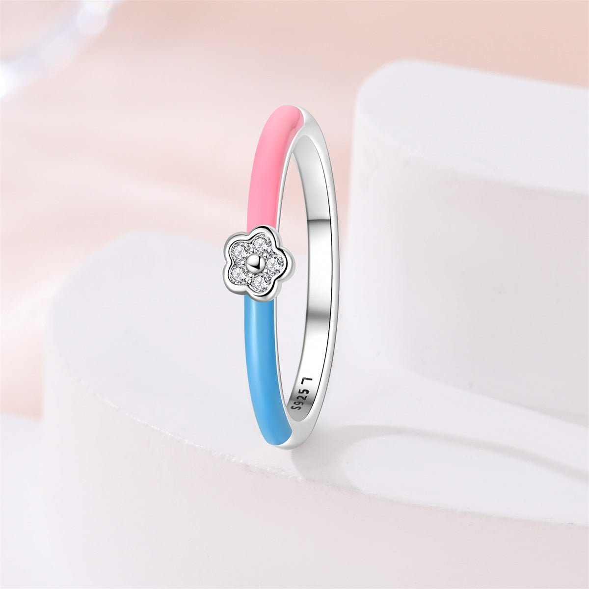 Liora Atelier Pink & Blue Enamel Flower Ring
