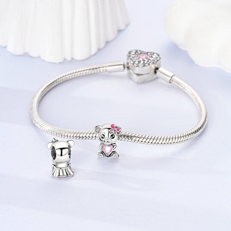 Liora Atelier Pink Bow & Heart Panda Bear Charm
