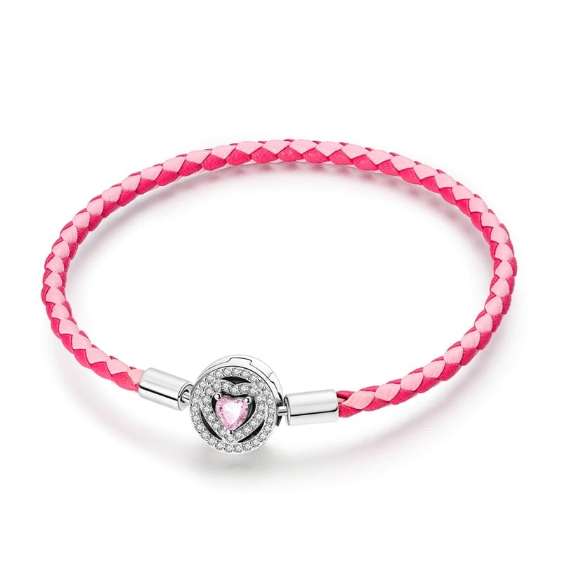 Liora Atelier Pink Braided Leather Bracelet with Heart Clasp