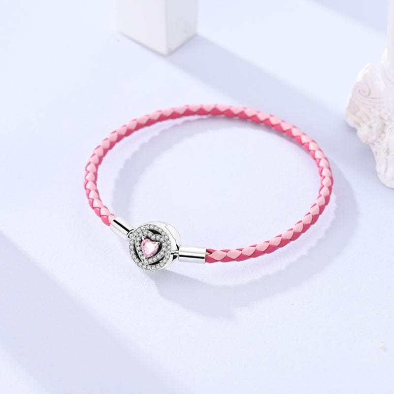 Liora Atelier Pink Braided Leather Bracelet with Heart Clasp