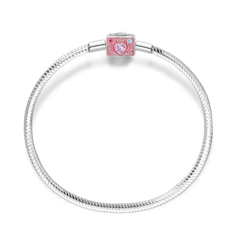 Liora Atelier Pink Camera Crystal Heart Snake Chain Bracelet