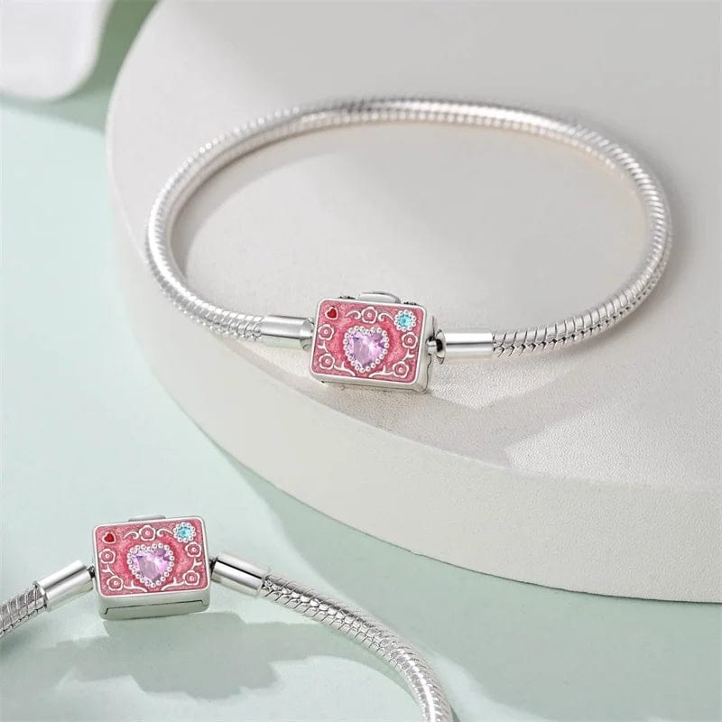 Liora Atelier Pink Camera Crystal Heart Snake Chain Bracelet