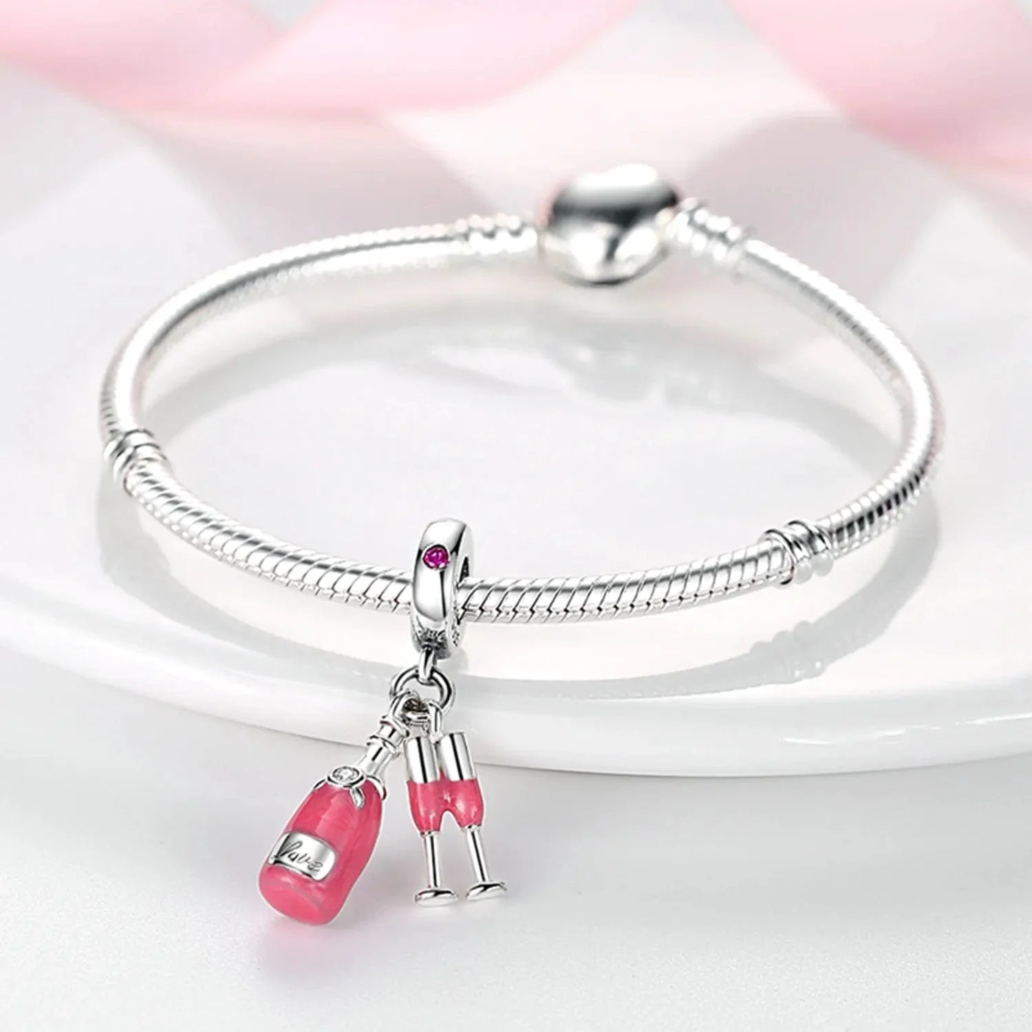 Liora Atelier Pink Champagne Bottle and Glasses Celebration Charm