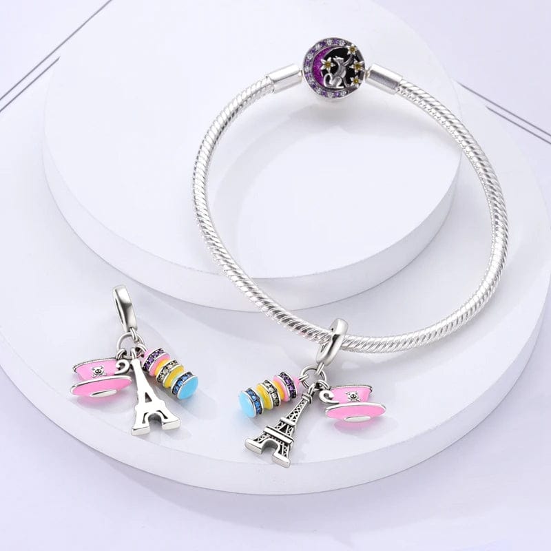 Liora Atelier Pink Coffee Macaron Paris Eiffel Tower Triple Dangle Charm