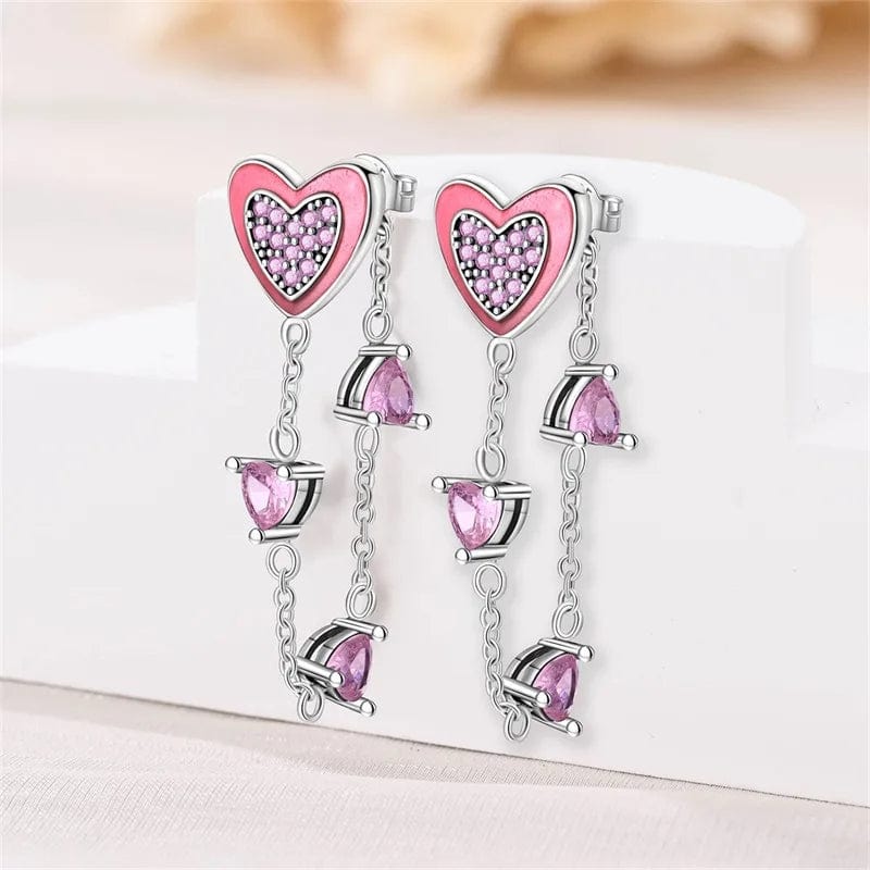 Liora Atelier Pink Crystal Heart Dangle Earrings
