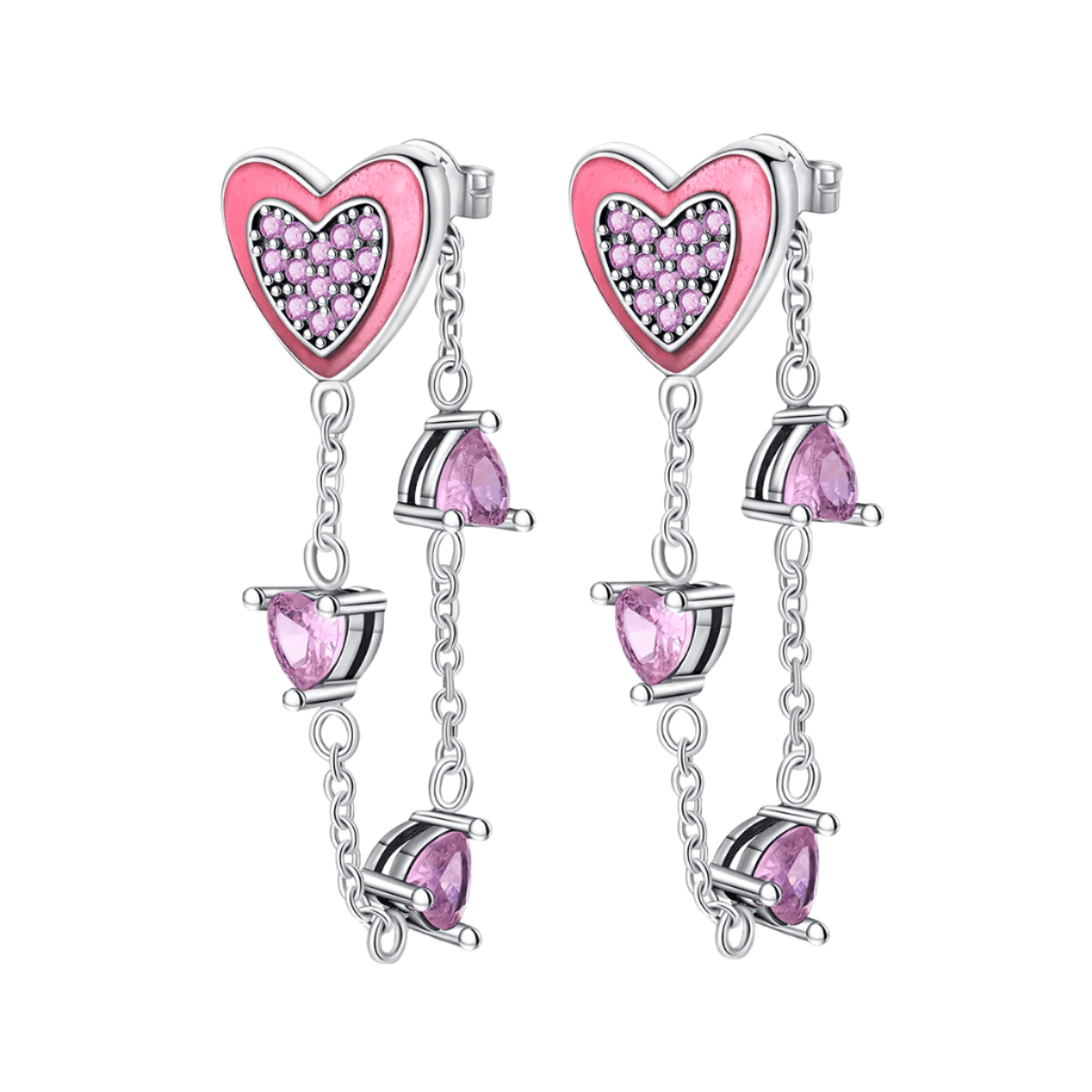 Liora Atelier Pink Crystal Heart Dangle Earrings