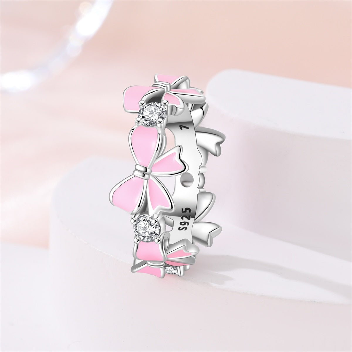 Liora Atelier Pink Enamel Bows & Sparkling Stones Ring