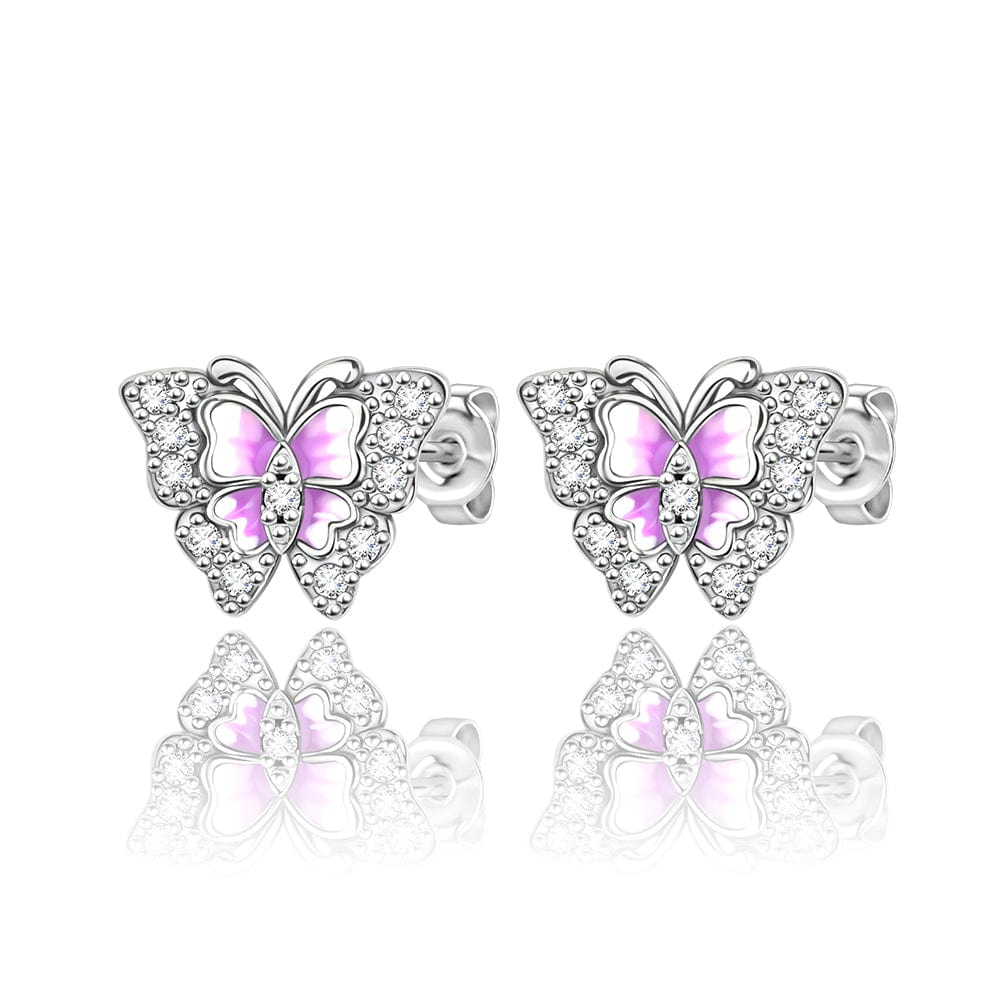 Liora Atelier Pink Enamel Butterfly Stud Earrings with Crystal Accents