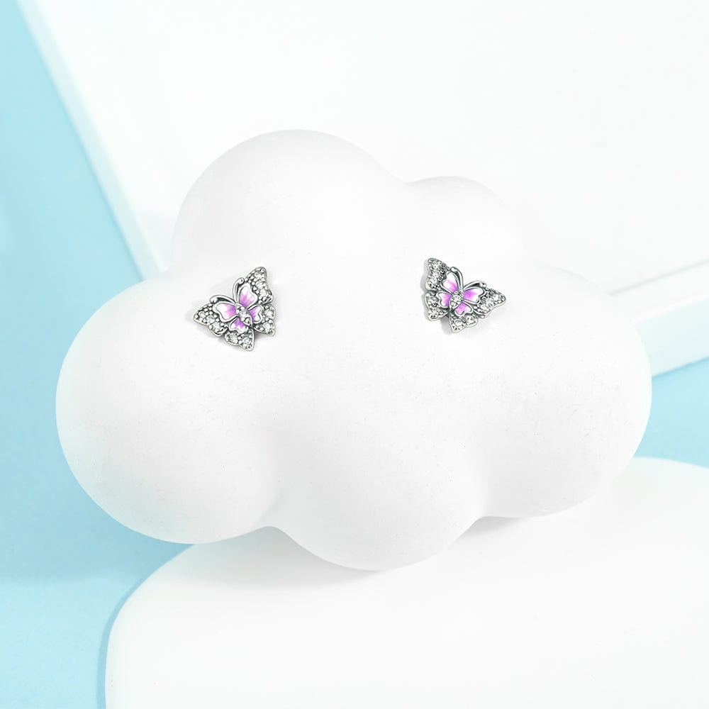 Liora Atelier Pink Enamel Butterfly Stud Earrings with Crystal Accents