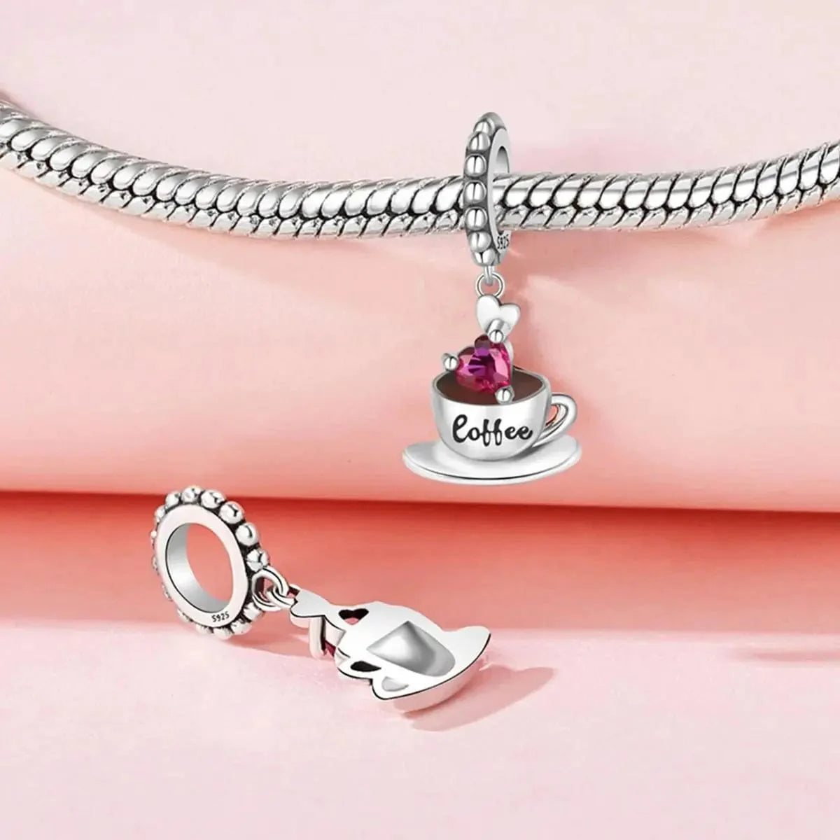 Liora Atelier Pink Heart Coffee Cup Love Dangle Charm