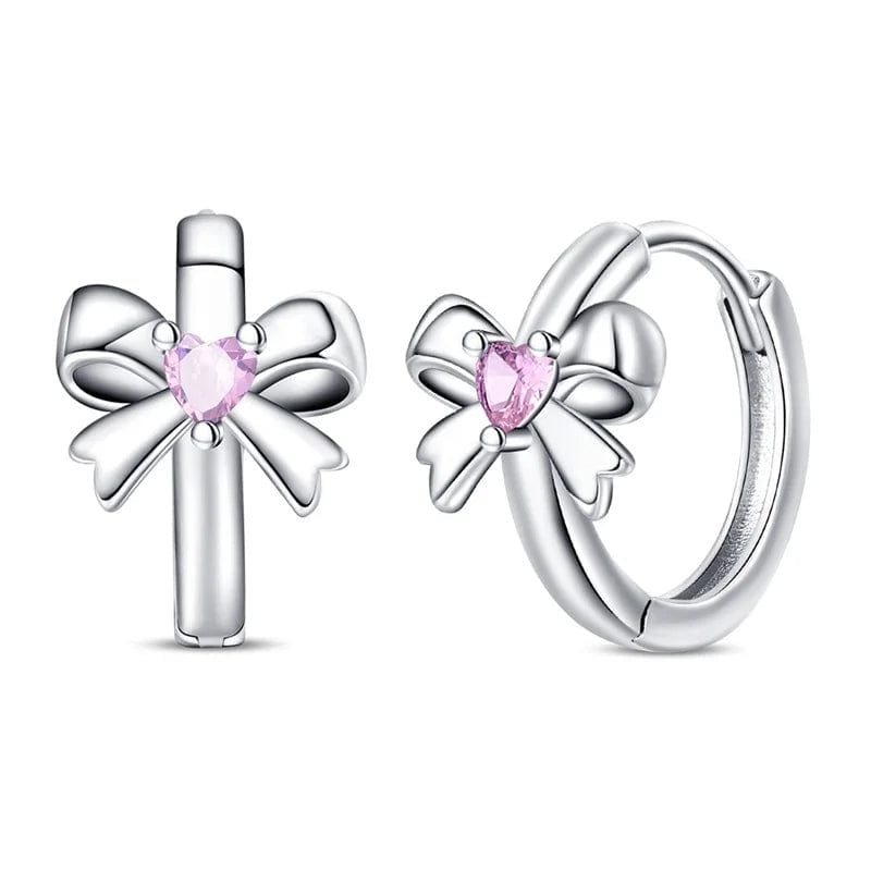 Liora Atelier Pink Heart Gemstone Bow Hoop Earrings