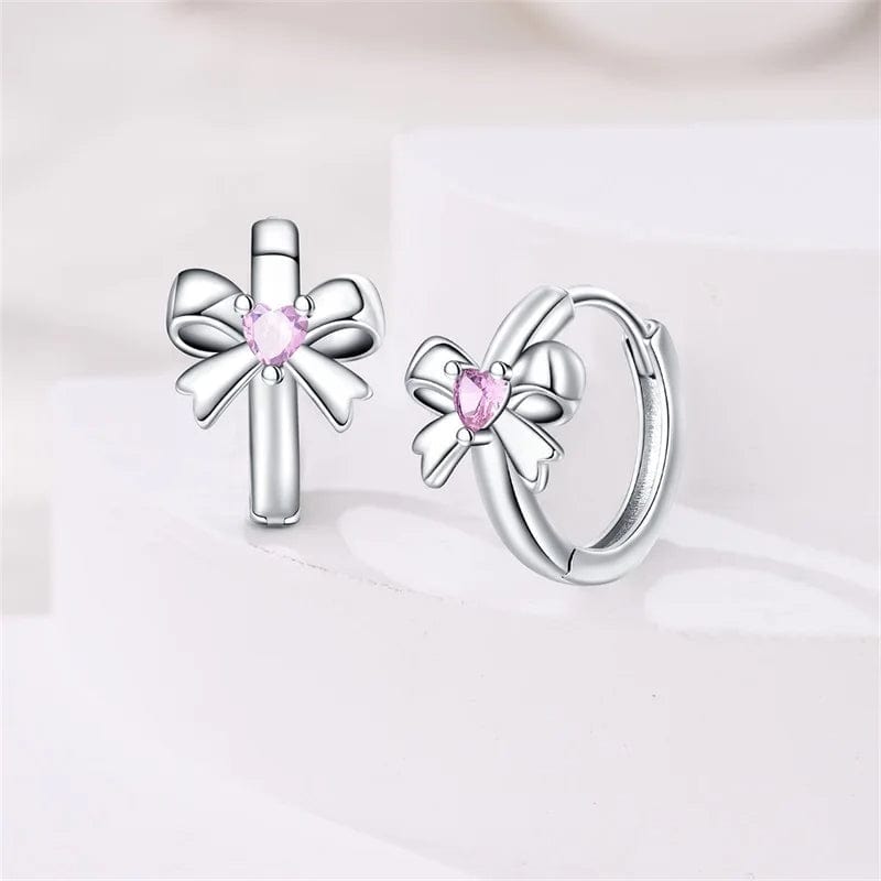 Liora Atelier Pink Heart Gemstone Bow Hoop Earrings