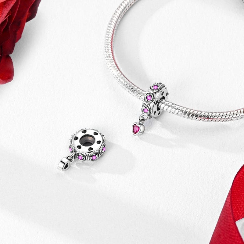 Liora Atelier Pink Heart Rose Petal Dangle Charm