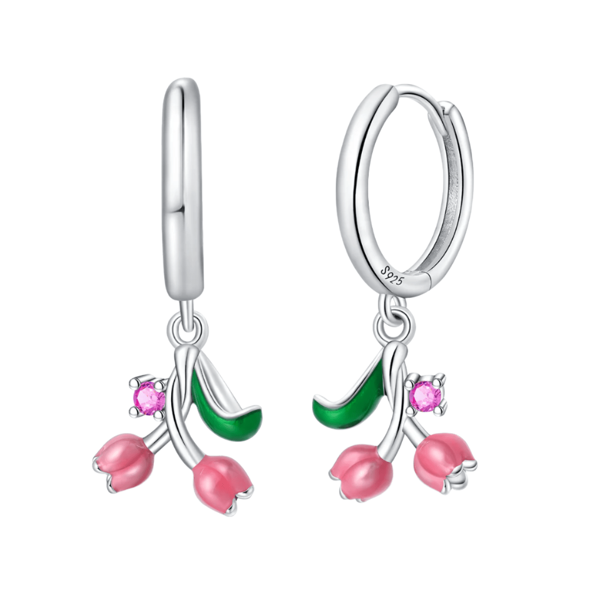 Liora Atelier Pink Lily of the Valley Dangle Hoop Earrings